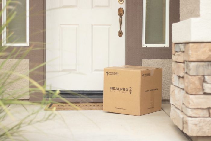 A package in front of a door